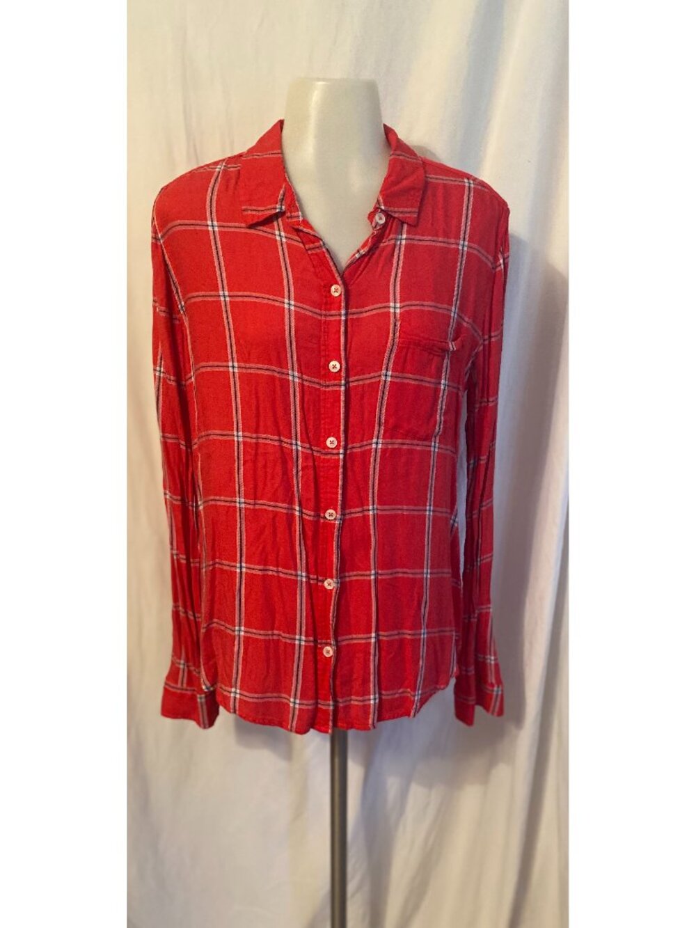 SO Perfect Red Plaid Relaxed Fit Button Up Long Sleeve Top